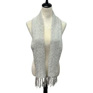 Rabbit Hair Wool Scarf Gray Fuzzy Knit Fringe Soft Cozy Winter Wrap Quiet Luxury
